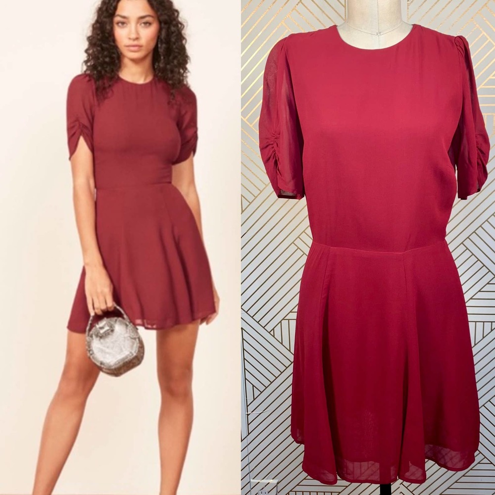 Reformation Gracie Dress in Garnet Red Maroon
